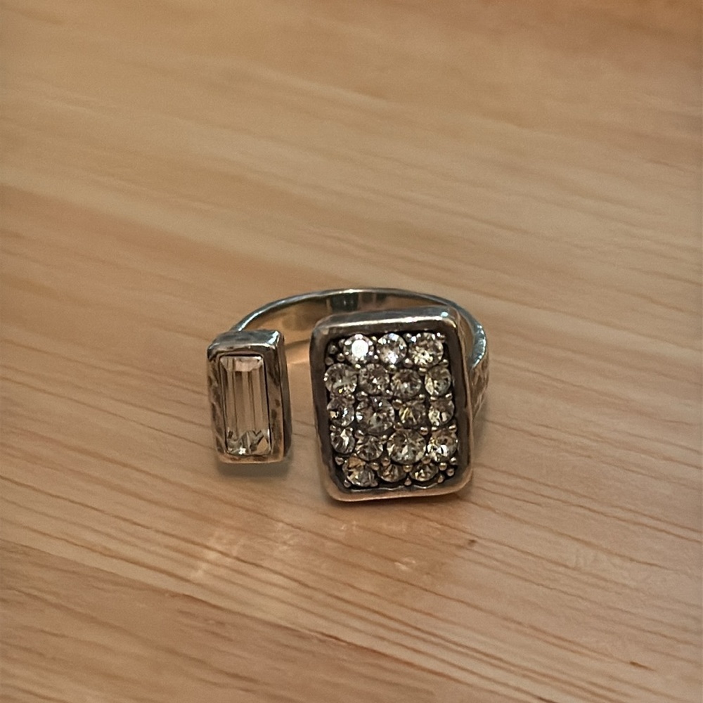 Silapda Hammered Sterling & Crystal Cuff Ring R3404
